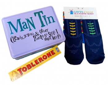 Father's Day Gift Set Tin With Socks, Chocolate And A Man Gift